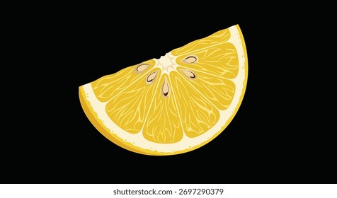 A bright yellow slice of lemon with seeds against a black background.