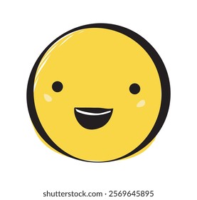 Bright yellow smiling emoji character with expressive features on a plain white background. Represents happiness, positivity, and cheerful emotions. Vector illustration