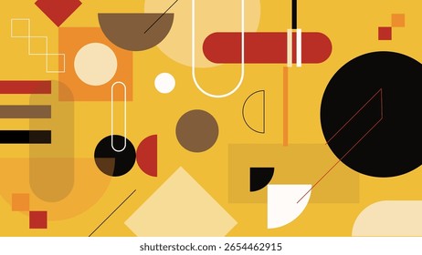 Bright yellow space filled with modern circles, blocks, and retro-style shapes, perfect for vivid and creative digital artworks.