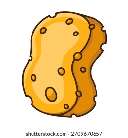 Ilustración vectorial de esponja amarilla brillante aislada en el fondo blanco para limpiar el empaquetado y las etiquetas del producto