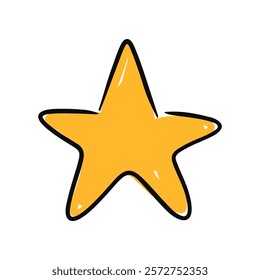 Bright yellow star with a black outline, perfect for decoration or design elements in projects. vector illustration