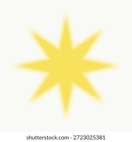 Estrella amarilla brillante con ocho puntos, diseño brillante de la estrella en un fondo blanco. El vibrante color amarillo de la estrella y su efecto brillante hacen que destaque de manera prominente. Vector de ilustración de forma de estrella.