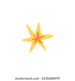 Bright yellow star. Flat vector illustration for children's drawings on isolated background. Ideal for educational graphics and decoration.