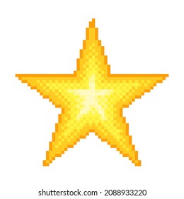 Bright yellow star icon pixel art. Vector illustration.