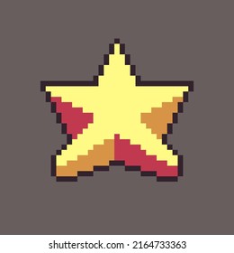 Bright yellow star icon vector pixel art illustration for game development