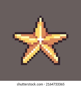 Bright yellow star icon vector pixel art illustration for game development