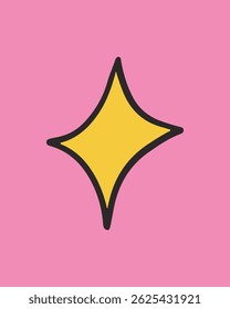 Bright yellow star on a pink background. Star design with bold lines. Yellow star contrasts with pink. Simple star illustration, vibrant colors. Starburst illustration vector.
