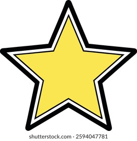 Bright Yellow Star Vector Icon, Black and White Outline, High-Quality Festive Design for Illustrations