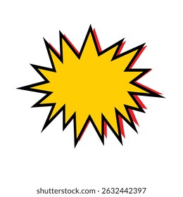 Bright Yellow Starburst Pop Art Style Explosion with Black and Red Outlines - Comic Design Element Isolated on White Background