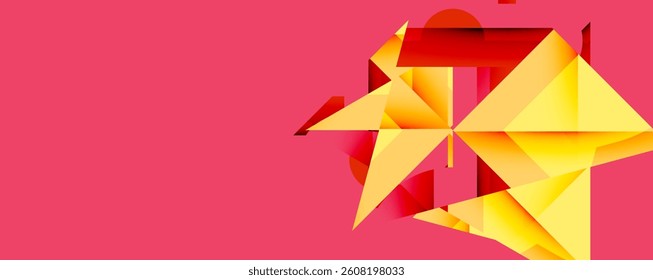 Bright yellow starburst shape on pink background. Geometric design with sharp angles, vibrant colors, modern aesthetic. Minimalist composition.