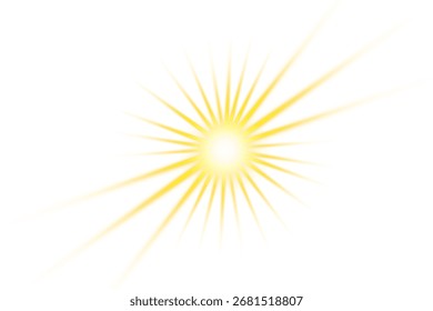 Bright yellow starburst with shining rays on white background, representing sunlight or energy radiance.