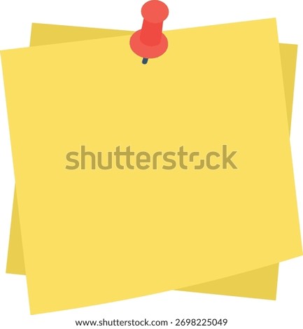 Bright yellow sticky notes pinned with a red thumbtack, perfect for reminders, ideas, or to do lists in any modern workspace	
