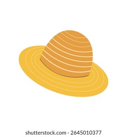 Bright yellow straw hat lying on a flat surface, perfect for summer outdoor activities and beach outings in sunny weather