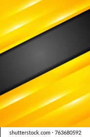 Bright yellow stripes abstract tech flyer design. Vector corporate background
