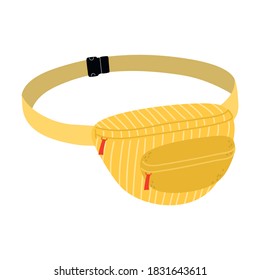 Bright yellow stylish casual hip bag with red clasps