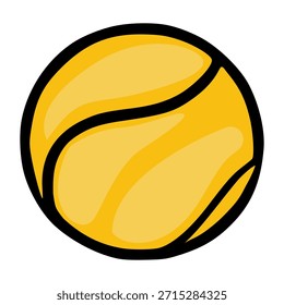 A bright yellow, stylized vector illustration of a tennis ball with black outlines and curved segments, evoking a sense of sport and energy.