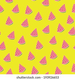 Bright Yellow Summer Background Seamless Watermelon Pattern Vector