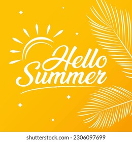 Bright yellow summer vector background, Hand drawn typography.