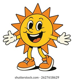 A bright yellow sun character with a big smile, spreading its arms wide in a welcoming gesture, radiating warmth and positivity. Ideal for environmental campaigns, kids’ projects, and energy branding.
