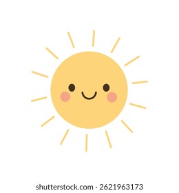 Bright yellow sun with a cheerful face and radiant rays, perfect for sunny weather icons, kids’ climate graphics, and summer-themed nature decor.