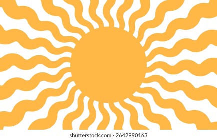 Bright yellow sun graphic with wavy rays emanating from a central circle, representing warmth and positivity in designs or artwork