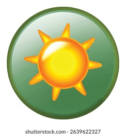 Bright yellow sun icon on green circle background summer weather