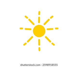 Bright yellow sun icon with rays shining outward symbolizing warmth and energy in a minimal style.