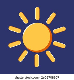A bright yellow sun icon with rays on a dark blue background, symbolizing sunshine, energy, and warmth. Weather, summer, solar energy, and nature concepts.