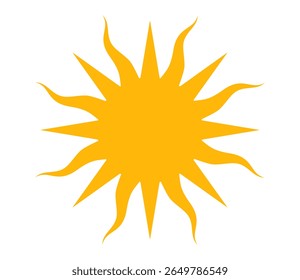 Bright yellow sun icon with sharp rays vector illustration. Clipart image isolated on background.