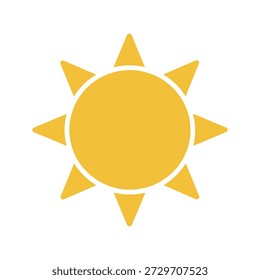 Bright yellow sun illustration with sharp rays on white background