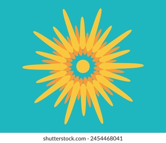 Bright yellow sun isolated for design, flat vector stock illustration or summer logo