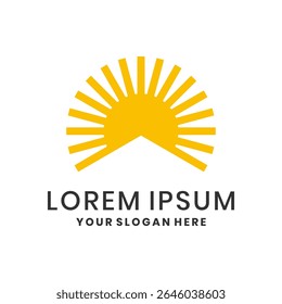 Bright yellow sun logo with rays symbolizes sunrise, hope and energy