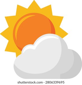 Bright yellow sun partially hidden behind a fluffy white cloud