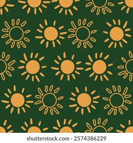 Bright Yellow Sun Pattern on Green Background