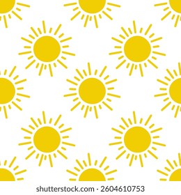 Bright yellow sun pattern on a white background for summer-themed design projects
