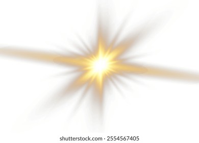 Bright yellow sun, PNG. Starburst, soft glow of rays. Starburst starburst burst with bright sparks of rays, isolated on white background. Vector illustration of abstract yellow burst.