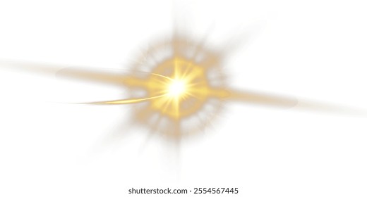 Bright yellow sun, PNG. Starburst, soft glow of rays. Starburst starburst burst with bright sparks of rays, isolated on white background. Vector illustration of abstract yellow burst.