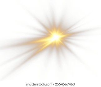 Bright yellow sun, PNG. Starburst, soft glow of rays. Starburst starburst burst with bright sparks of rays, isolated on white background. Vector illustration of abstract yellow burst.