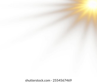 Bright yellow sun, PNG. Starburst, soft glow of rays. Starburst starburst burst with bright sparks of rays, isolated on white background. Vector illustration of abstract yellow burst.