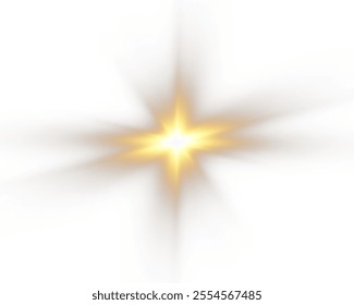 Bright yellow sun, PNG. Starburst, soft glow of rays. Starburst starburst burst with bright sparks of rays, isolated on white background. Vector illustration of abstract yellow burst.