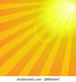 Bright yellow sun with rays abstract travel background