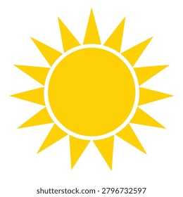 A bright yellow sun with sharp radiant rays on a plain background.