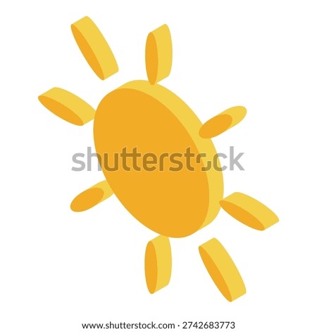 Bright yellow sun shining with isometric projection, perfect for representing summer, warmth, and energy