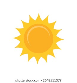 Um sol amarelo brilhante com raios pontiagudos é isolado no fundo branco