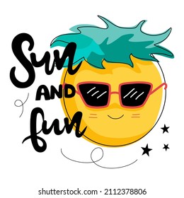 bright yellow sun vector illustration designed with doodle style In summer themes for cards, web design, postcards, t-shirts, pillow designs, logos, stickers, fabric prints, mugs and more.