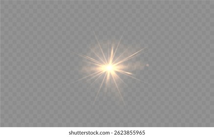 Heldere gele zonnestraal met sprankelende gloed en zachte flare, realistisch zonlicht effect in PNG voor gebruik in de zomer achtergronden, hemel scènes, of magische licht illustraties