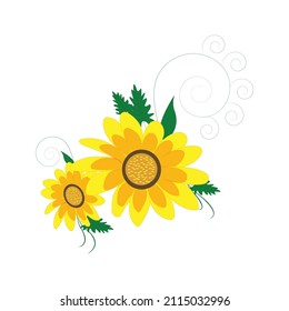 Bright yellow sunflower icon blossom isolated on white background, colorful summer plant for mobile and web games, vector illustration