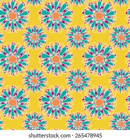 Bright yellow sunny flowers pattern done with clipping mask. Vector illustration can be used for backgrounds, web design, surface textures and other crafts.