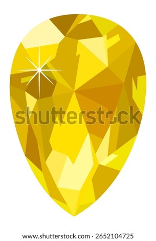 Bright yellow teardrop shaped gemstone shining with light reflections, created with a low poly design, adding a touch of modern artistry to this precious gem illustration