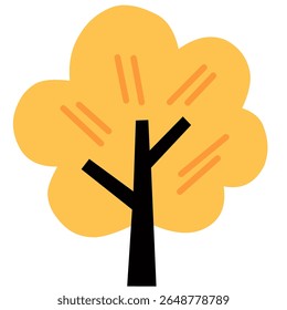 Bright yellow tree with bold strokes and puffy foliage. Clean vector shape with flat design.